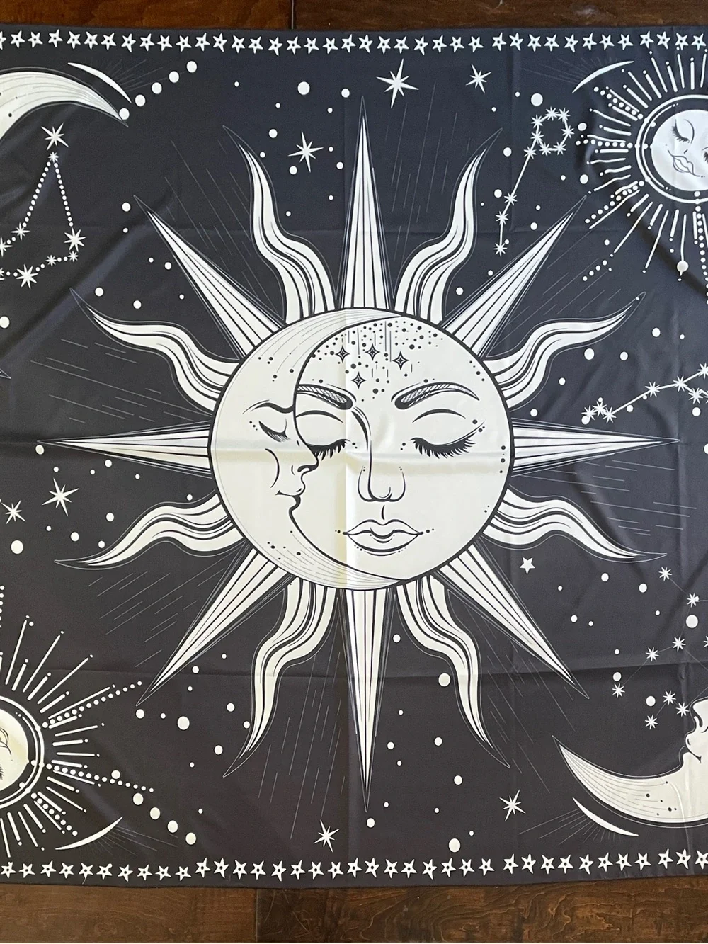 Black and White Celestial Sun Moon Tapestry